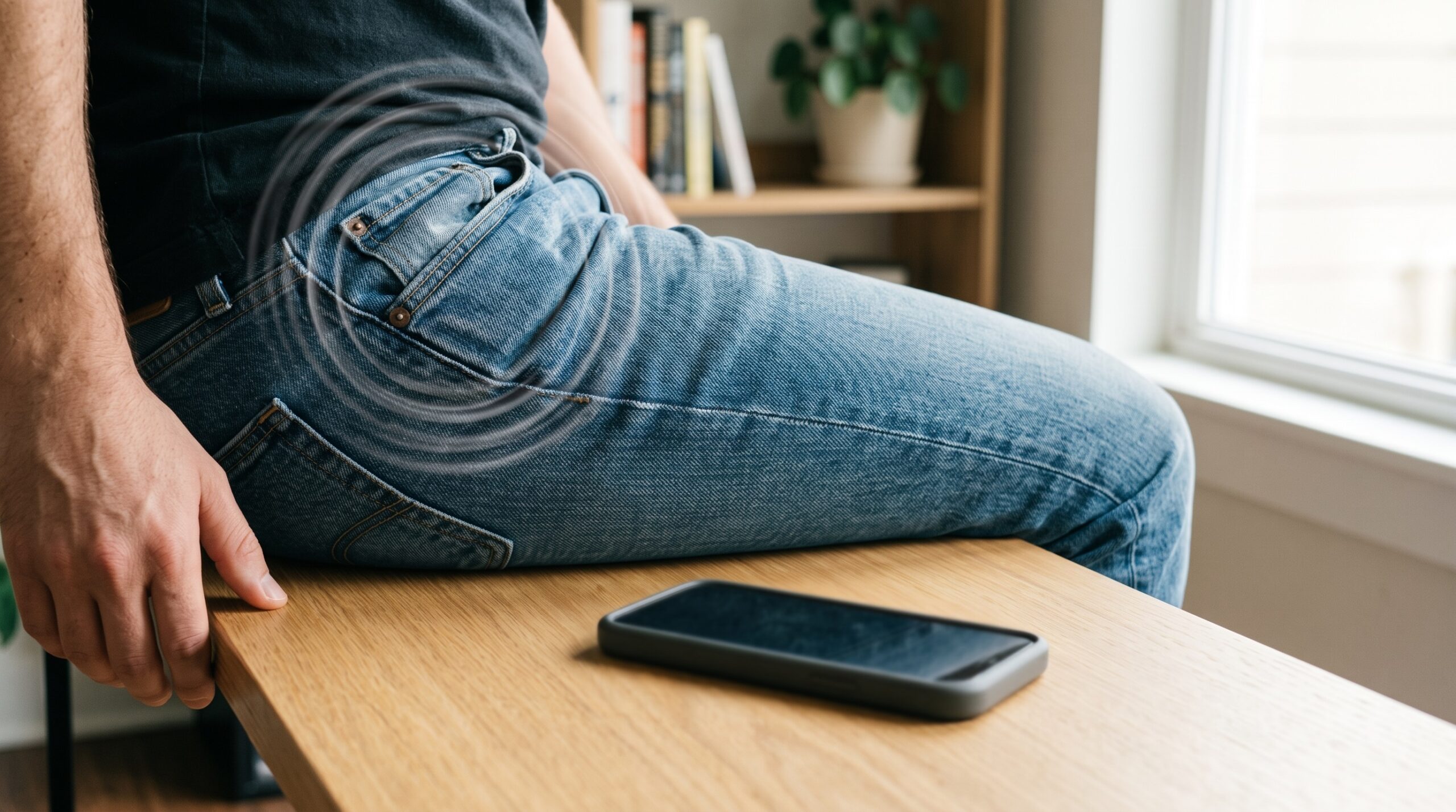 Ilustrasi fenomena Phantom Vibration Syndrome saat paha merasa getaran HP palsu 2